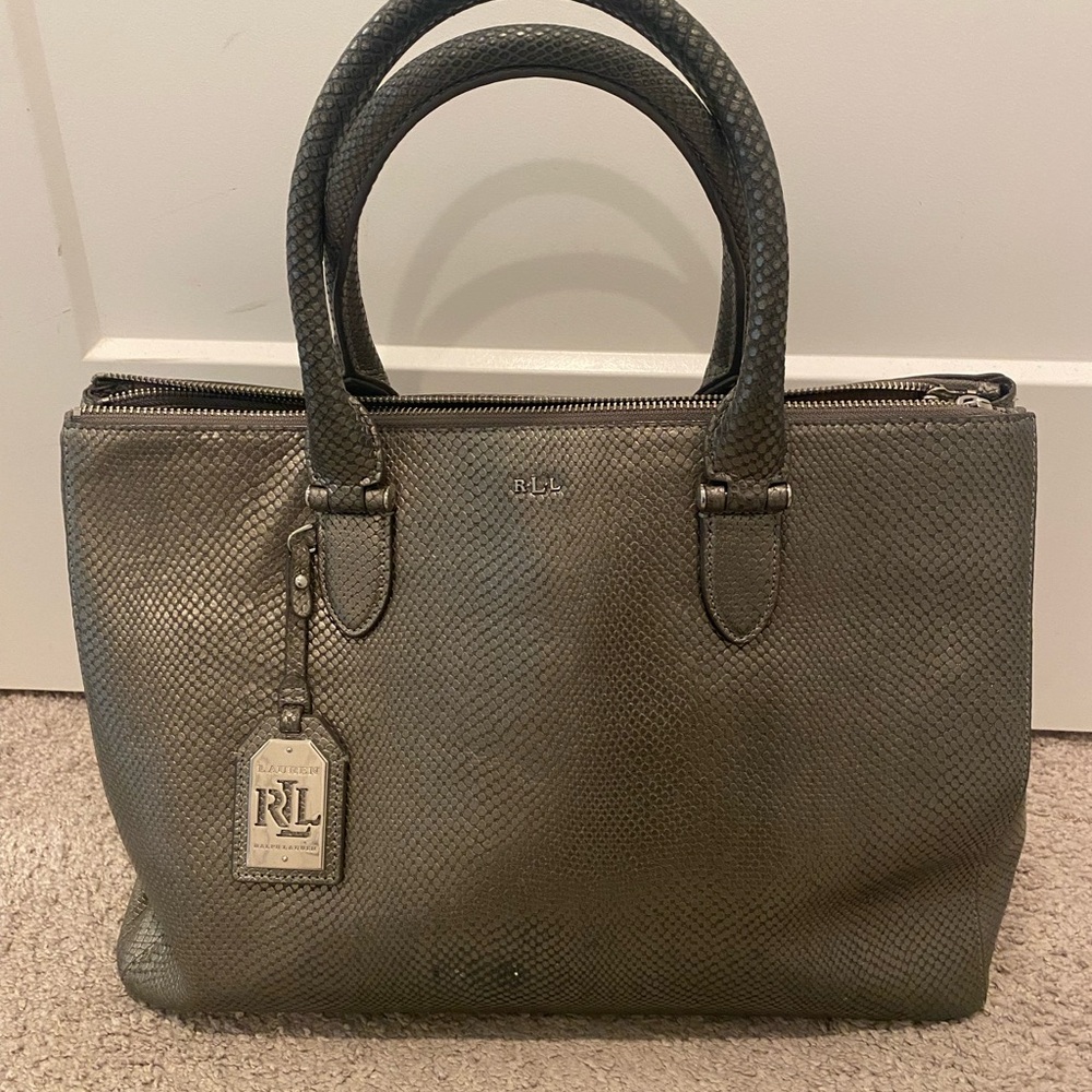Ralph Lauren Double RL Textured Satchel in Gray